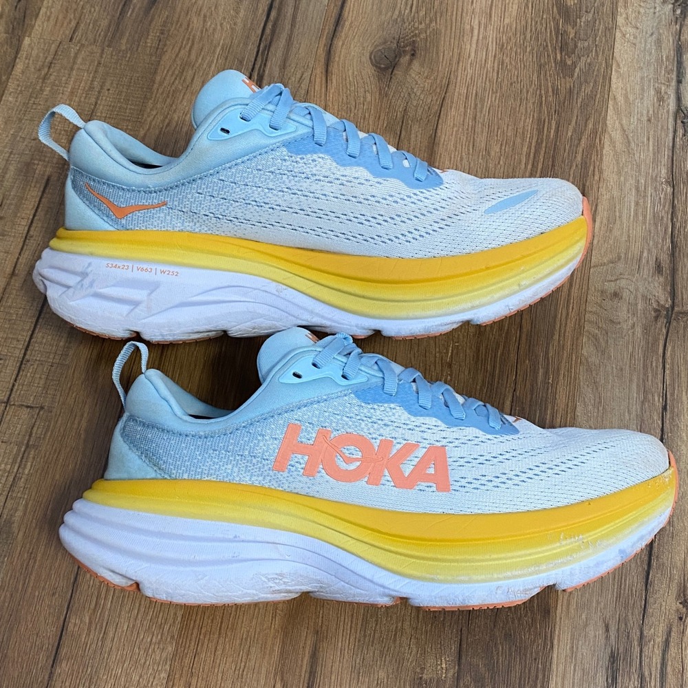 Hoka Bondi 8 Womens Running Shoes Sky Blue Yellow 1127952-SSCA Size 9B - Picture 6 of 8